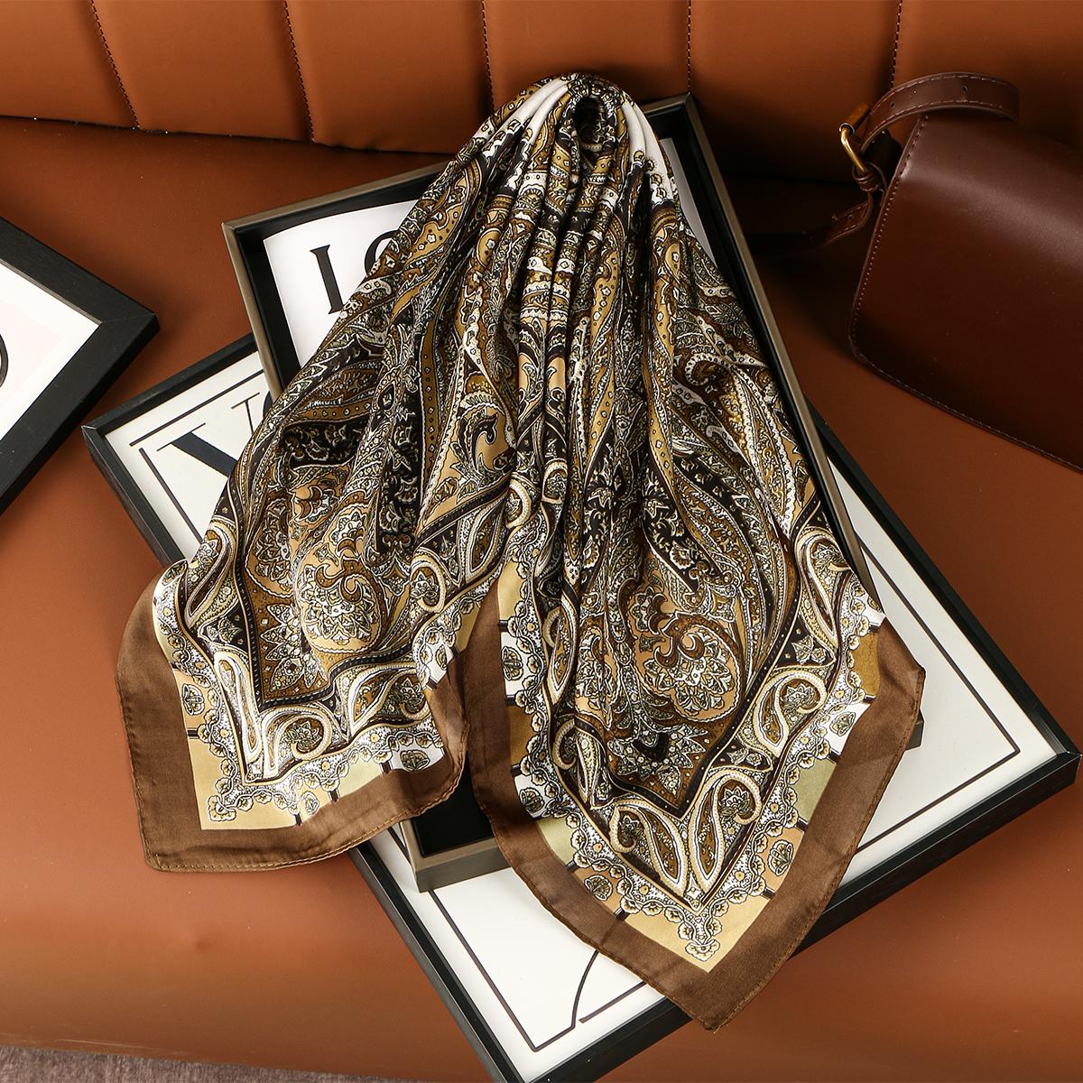 

70cm Paisley Printed Square Scarf For Women Muslim Satin Like Silk Hijab Headscarf Head Wraps Handkerchief Beach Shawls Headband