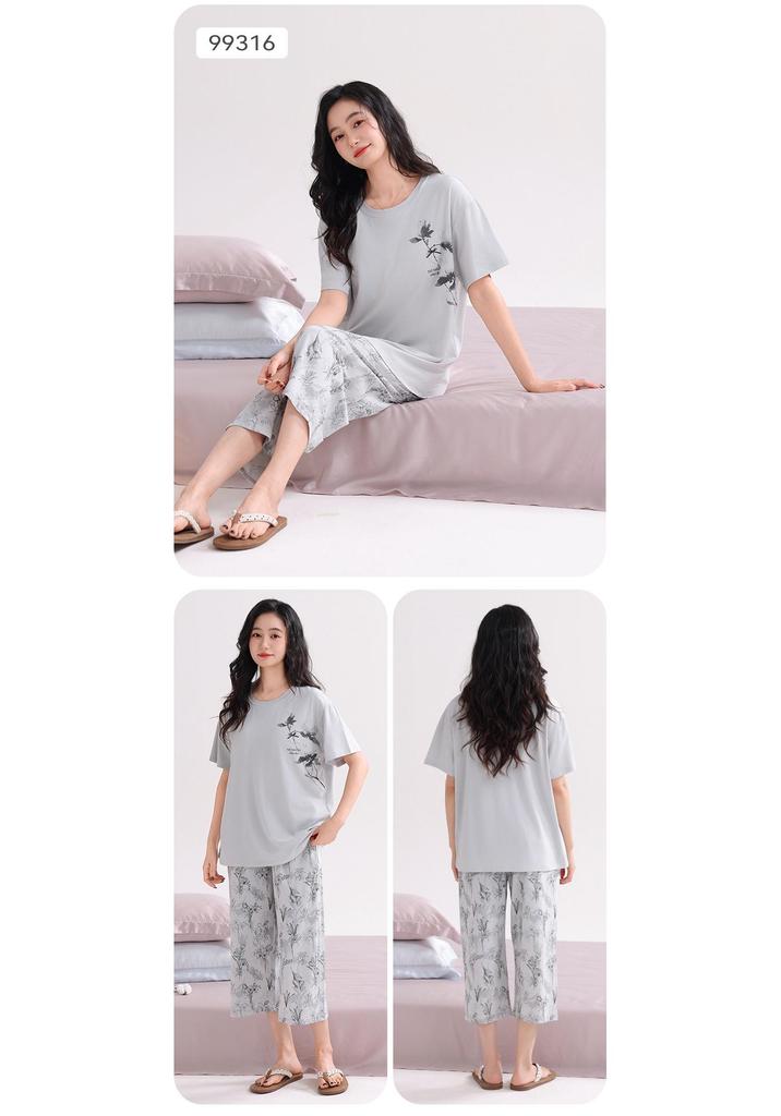 2026 Summer Women's Breathable Cotton Pajamas Set - Lightweight, Seven-Point Sleeve, Indoor/Outdoor Wear