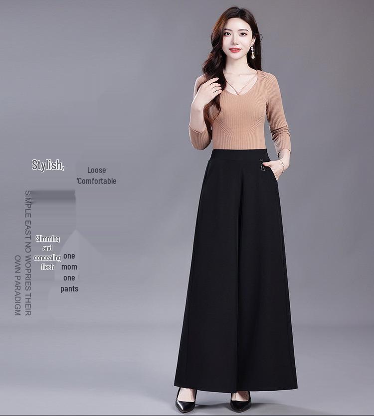 Women's Black High-Waisted Wide-Leg Skirt Pants – Summer 2026, Plus Size, Slimming, Loose, Casual.