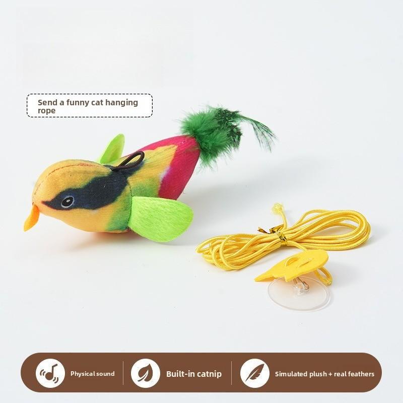 

Interactive Cat Toys Plush Flying Bird Squeak Cat Toy Sparrow Catnip Vivid Chirping Simulation Bird Interactive Feather Pet Toys зелений