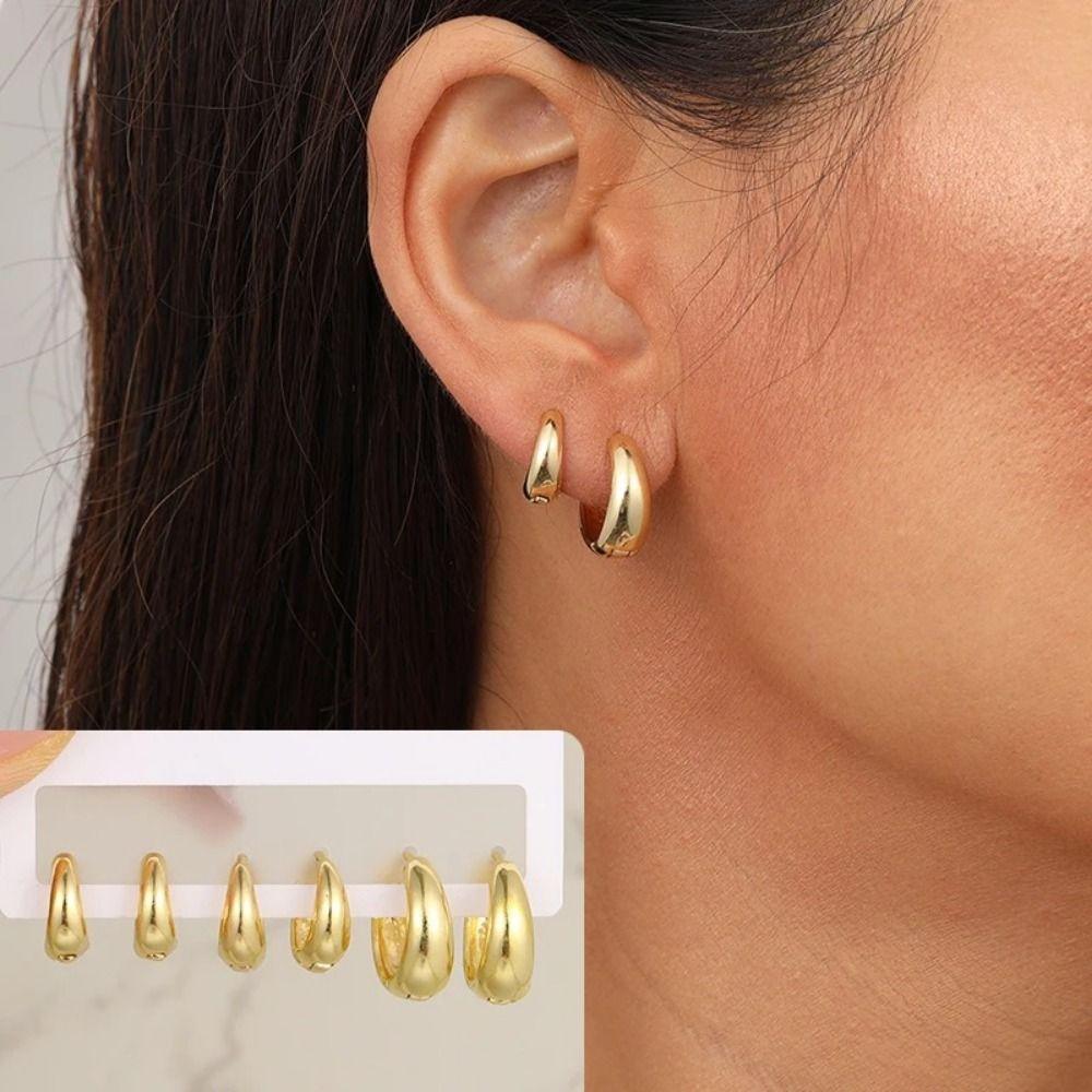 

Round Hoop Earrings Set Y2K Ear Buckle Simple Rock Women Earring Girls серебряный