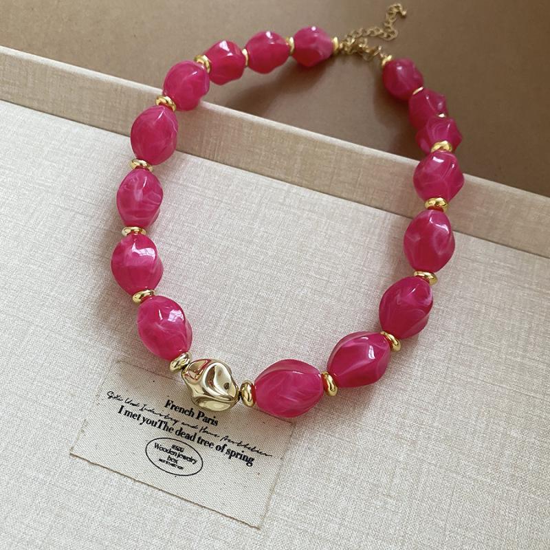 Elegant Summer Acrylic Beaded Necklace: Fashionable Round Clavicle Chain Jewelry