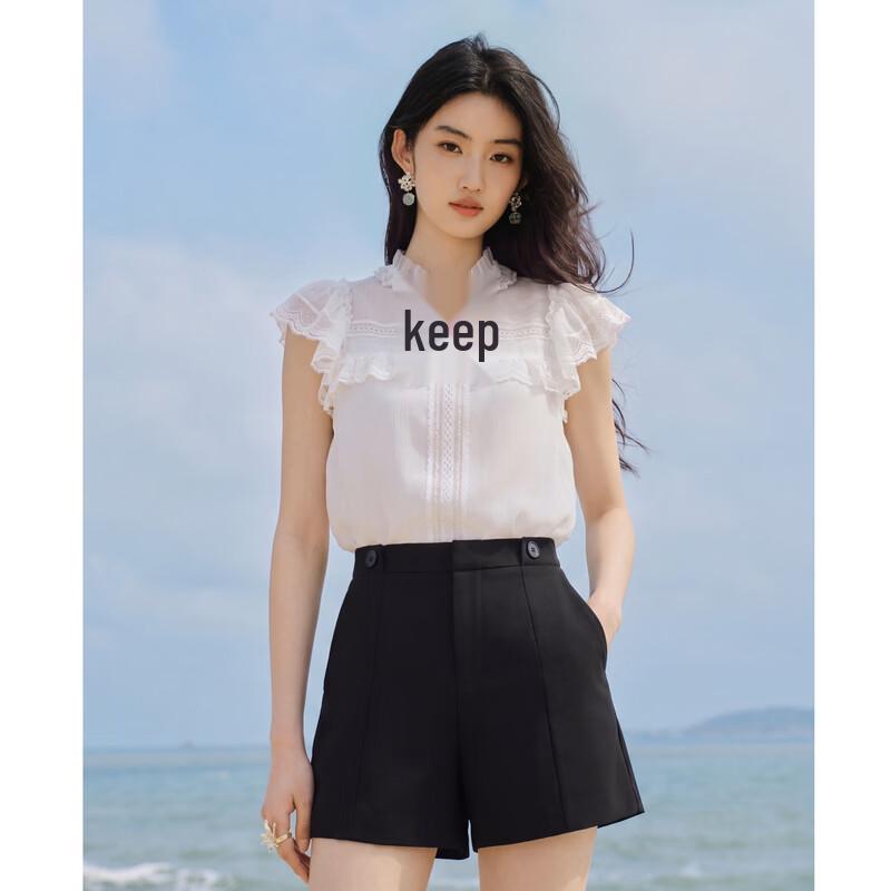 Qiushuiyiren Peter Pan Collar Ruffle Lace Blouse XL