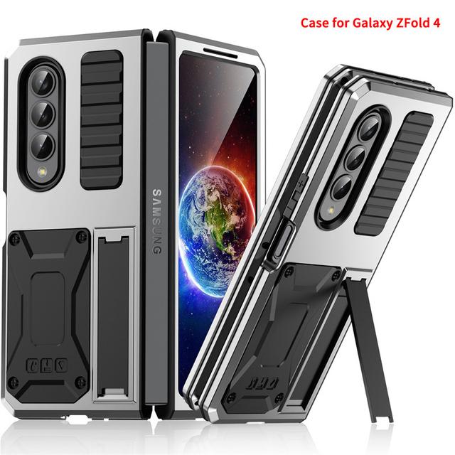 

Для Samsung Galaxy Z Fold 4 5g чехол Anti Drop Heavy Duty Protection Z Fold4 Kickstand Hard Metal Case For Z Fold4 Case Only серебряный