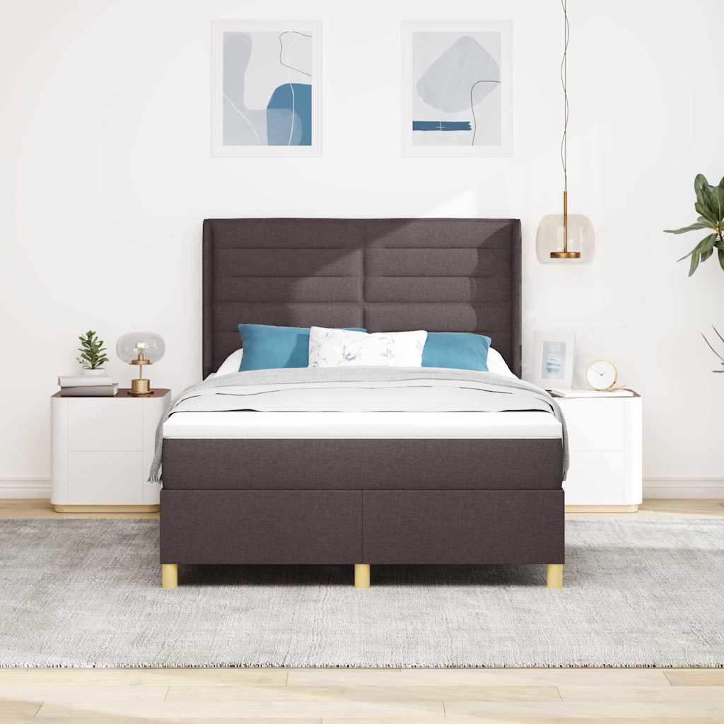 Box Spring Bed with Mattress Dark Brown 140 X 200 Cm Fabric