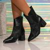 Fashion Sexy Black Pointed Toe Snake Print Ankle Boots Women Fashion Sequins Buckle Thick-sole Modern Boot Cozy Large Size Designer Boot