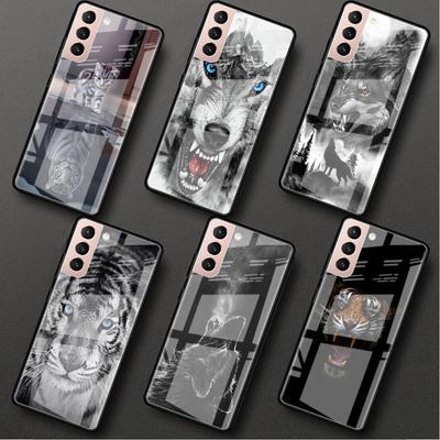Glass Case For Samsung Galaxy S22 S20 FE S21 5G S10 S9 Plus Note 10 20 Lite Tempered Phone Cover Wolf Dog Cat Bird Lion Tiger