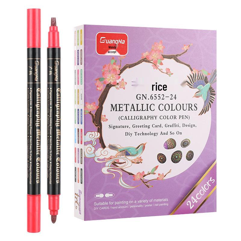 24 Color Metallic Double-Ended Wide Tip Water-Based Erasable Paint Marker Pen for Art