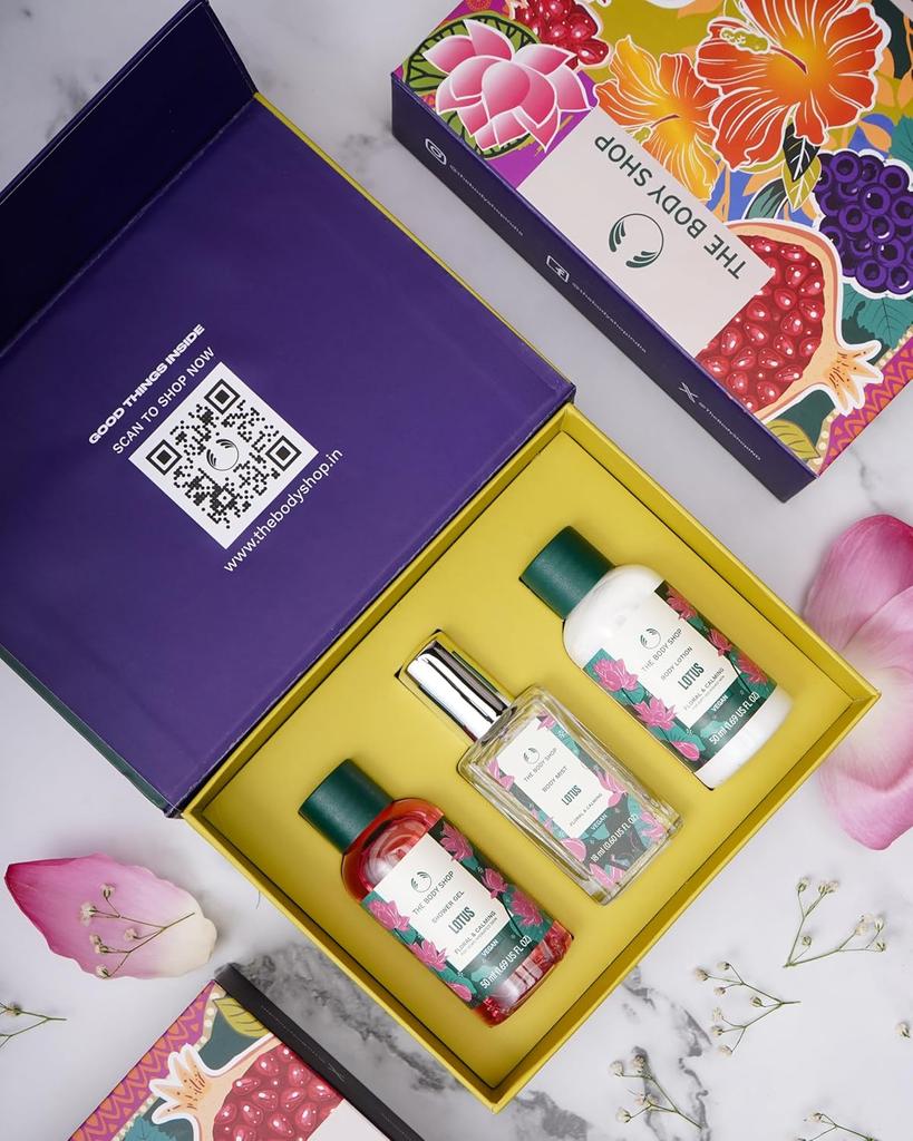The Body Shop Lotus Shower Gel Body Lotion Body Mist Gift Set Hydrating Floral Bath Essentials