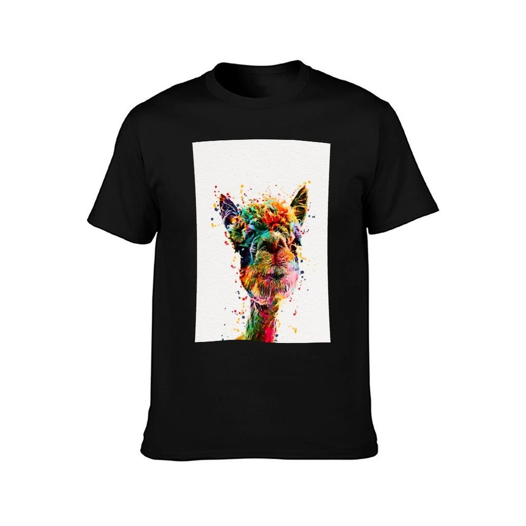 Llama Watercolor Art Work Alpaca TShirt Large Size Casual Short Sleeve Top