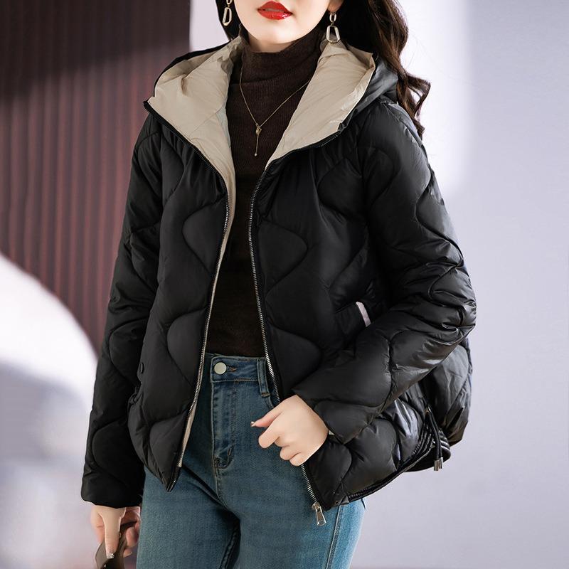 Women's short cotton-padded clothes, new glossy fashion and thin and light hooded cotton-padded clothes, women's cotton-padded jacket.