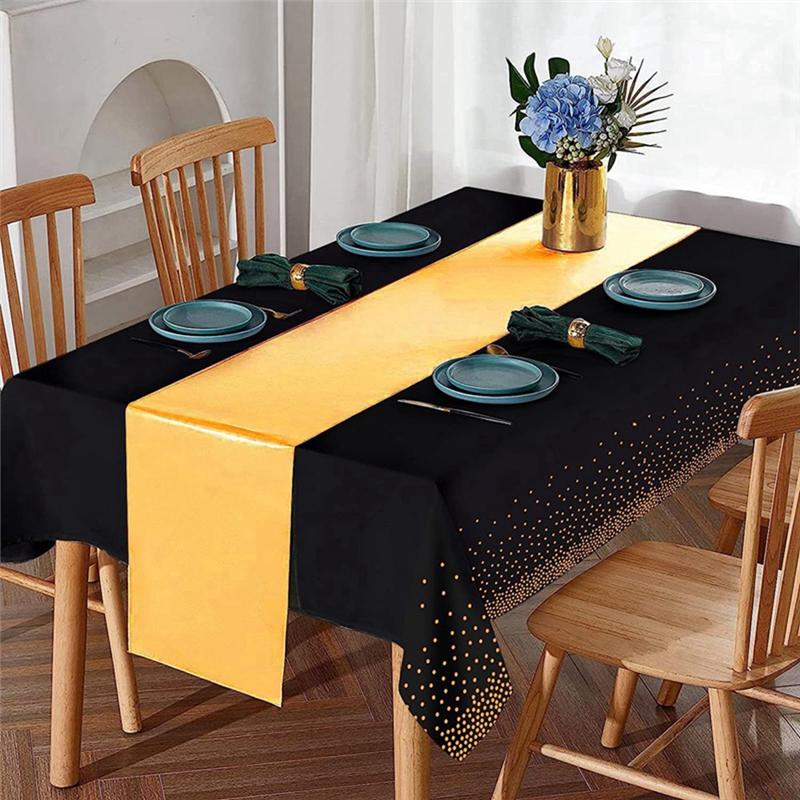 AEE4-4Pcs Disposable Plastic Tablecloths Table Runner Set Satin Table Runner For Wedding Birthday Party Decorations