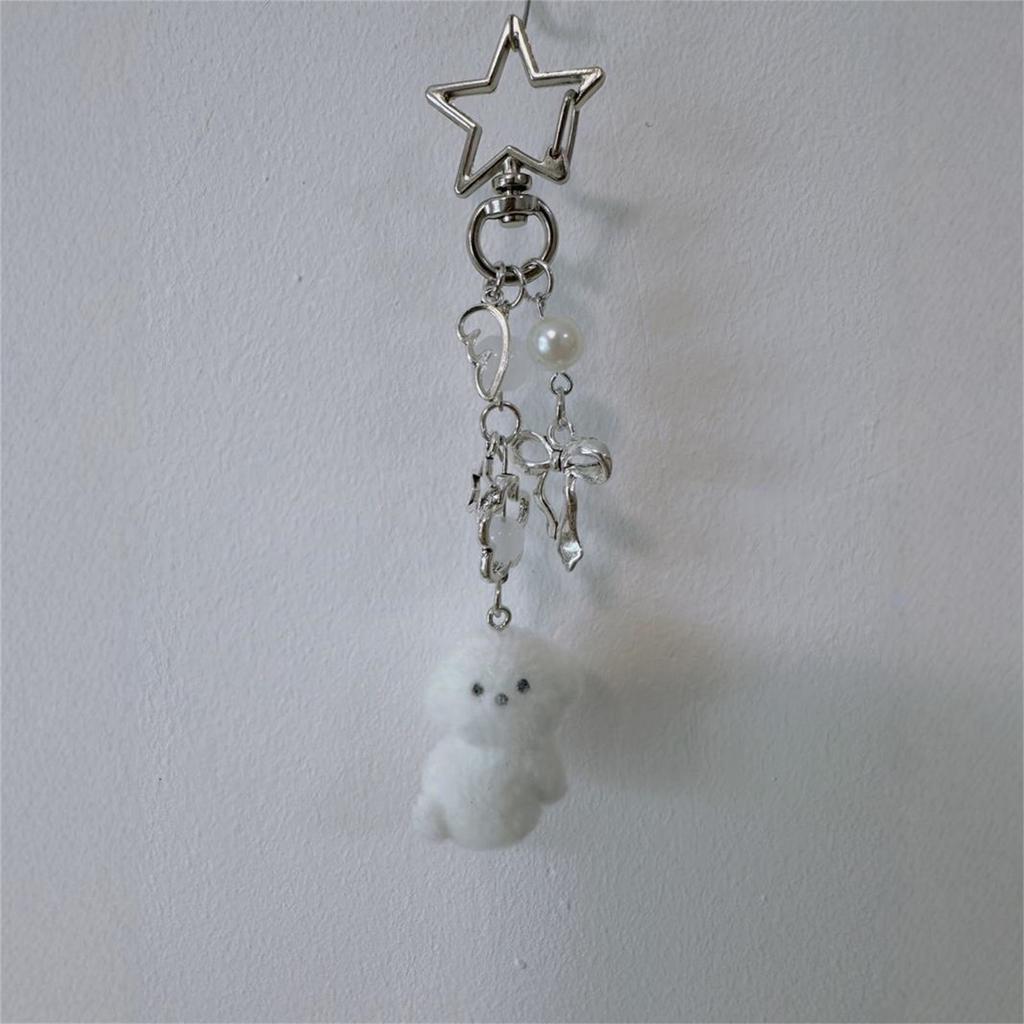 Delicate Keychain With Beaded Detail Alloy Keyring Women Bag Accessory Fashion Dog Pendant Ornament For Everyday Use