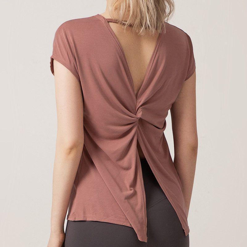 

New Arrival Split Beauty Back Yoga Clothes Women s Loose Quick-Drying Running Sports Short Sleeve Tops Women s Workout Blouse Fashion Bean Paste S
