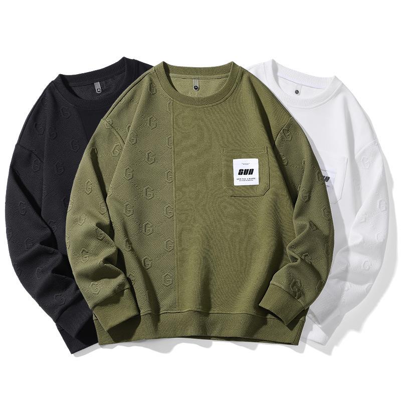 Large Long Sleeve T-shirt Men's Sweater Round Neck Men's Loose Casual White Bottom Shirt