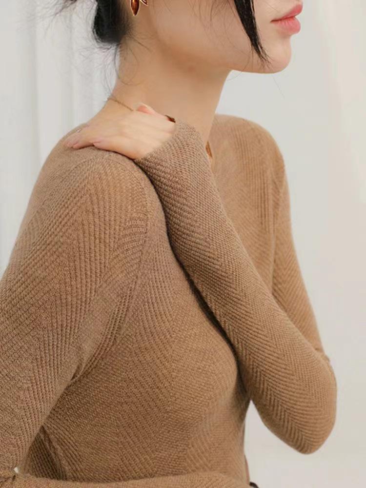 Elegantes Kaschmir-Strick-Base-Layer für Damen - Slim Fit Koreanischer Stil Langarm-Oberteil für den Herbst