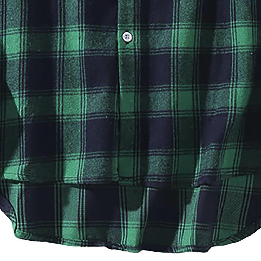 Men's  Casual Fashion Plaid  Printing Loose Lapel Long Sleeve Shirt Tops Blouse