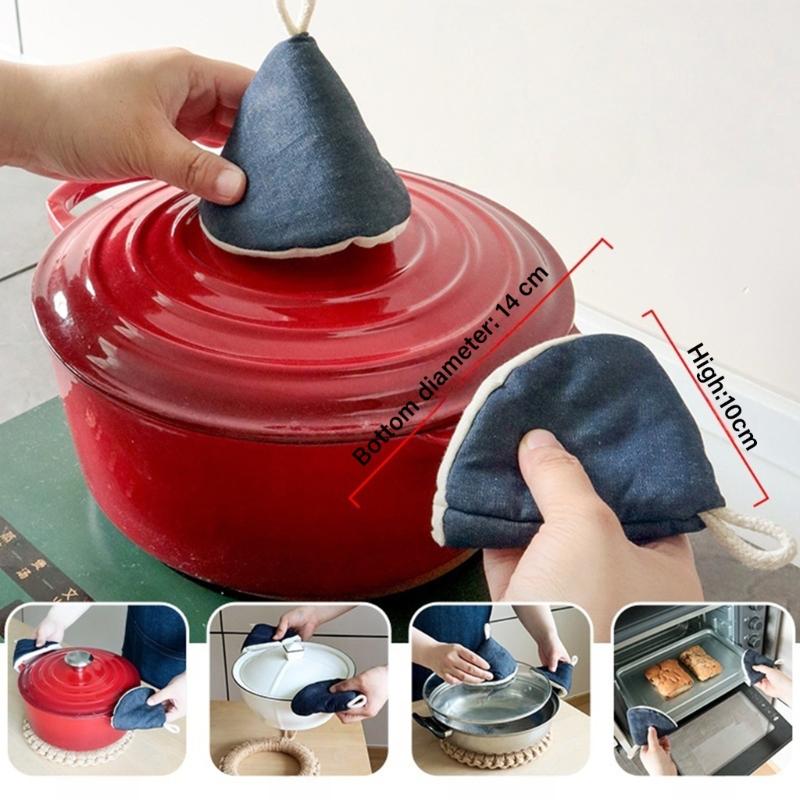Heatproof Denims Triangular Pot Handle Cover Protectors Heat Insulated Skillets Pan Lid Grip Anti Scalding Oven Mitt