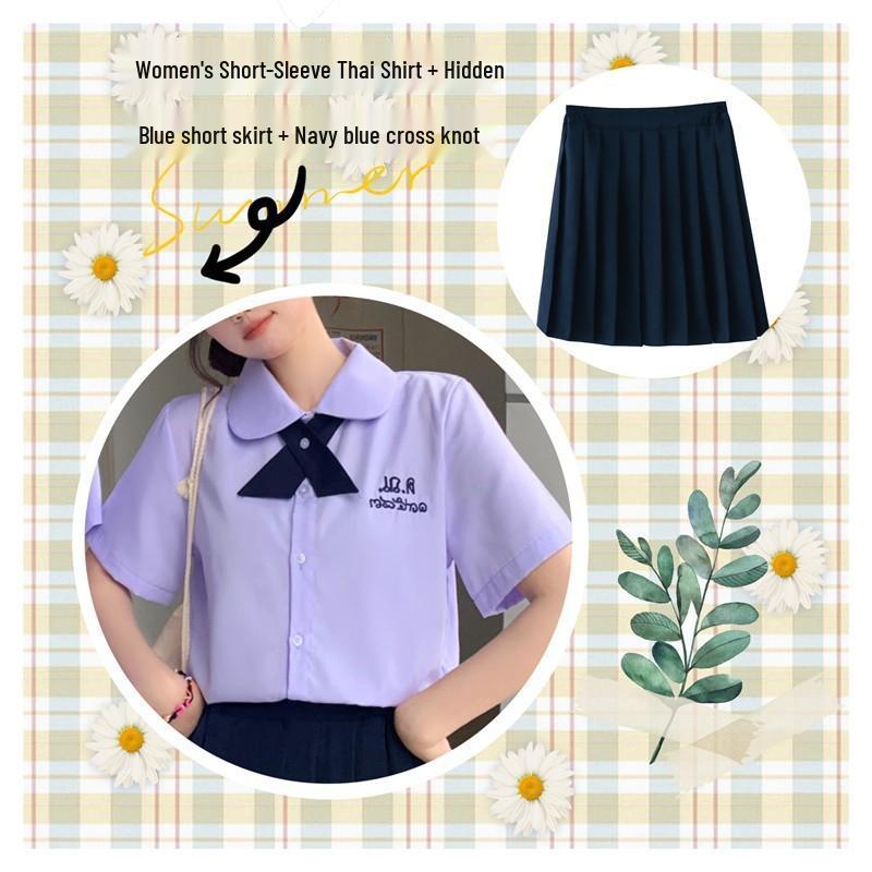 

Women s Thai Academy Short Sleeve Uniform with Pleated Skirt 5XL