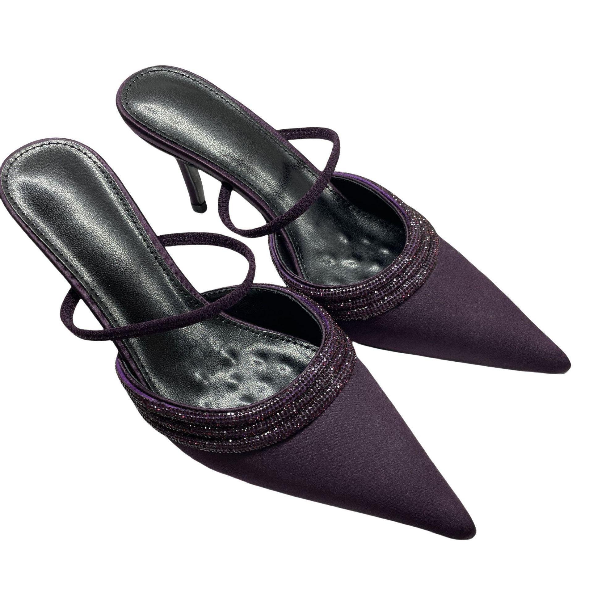 

Осень и зима новые остроносые туфли на тонком каблуке на высоком каблуке с открытой пяткой, с атласными сандалиями, полусандалии женские 39