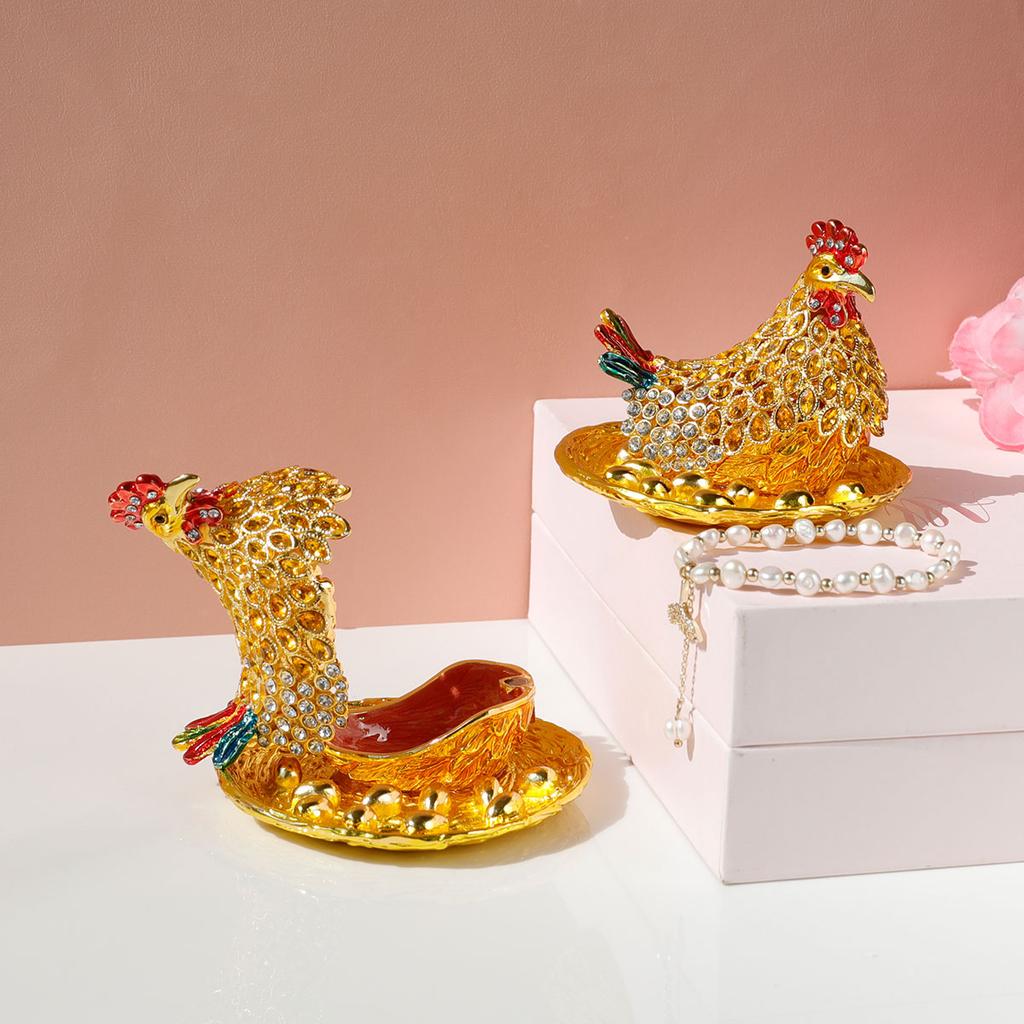 Alloy Fortune Chicken Jewelry Box Enamel Craft Home Decor Store Display Miniature Model
