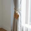 Functional Window Curtain Embellishments Braided Leaf Tieback, Boho Wooden Bead Holder, Textile Decorations Rustic Farmhouse Drapery Holdback