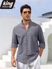 Men's Linen Cotton Blend Long Sleeve Shirt - Stylish Single Breasted Henley Neck Casual Tops for Daily Wear