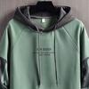 Letter Print Drawstring Long Sleeve Pullover Hoodie Autumn Winter Patchwork Color Fleece Lining Hooded Sweatshirt Streetwear
