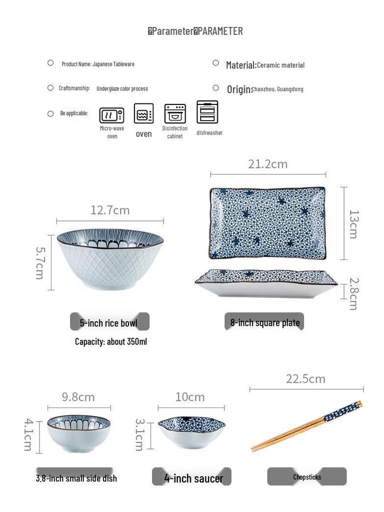 Porcelain Bowl & Plate Set - Blue & White Gift Set for Home, Creative Company Opening, Souvenir