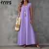 Women's Fashion Summer Spring Solid Color Print Sleeveless V-Neck Loose Waistline Casual Dresses