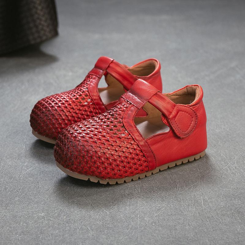 Johnature Genuine Leather Retro Woven Hollowed Out Height Increasing Sandals Comfortable Women's Shoes