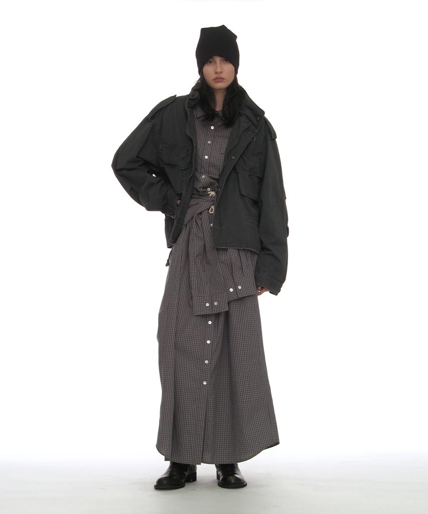 Partimento Woman Sleeve-Tie Shirt Maxi Dress_Charcoal Check