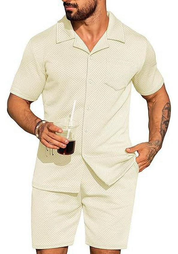 Men's Summer Casual Sportswear Set: Short Sleeve Cardigan & Shorts - Holiday Two-piece Set