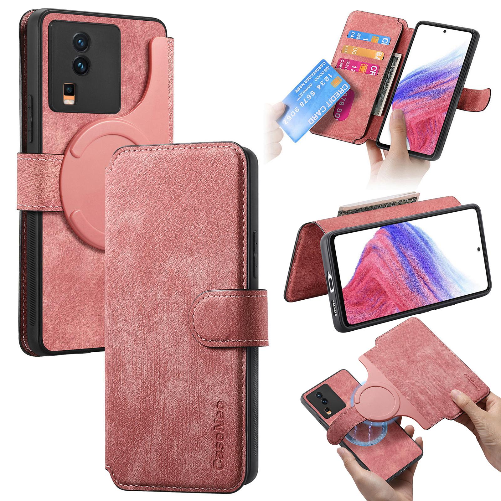 

For vivo iQOO Neo7 5G Magnetic Case CASENEO Detachable Leather Phone Wallet Cover Pink