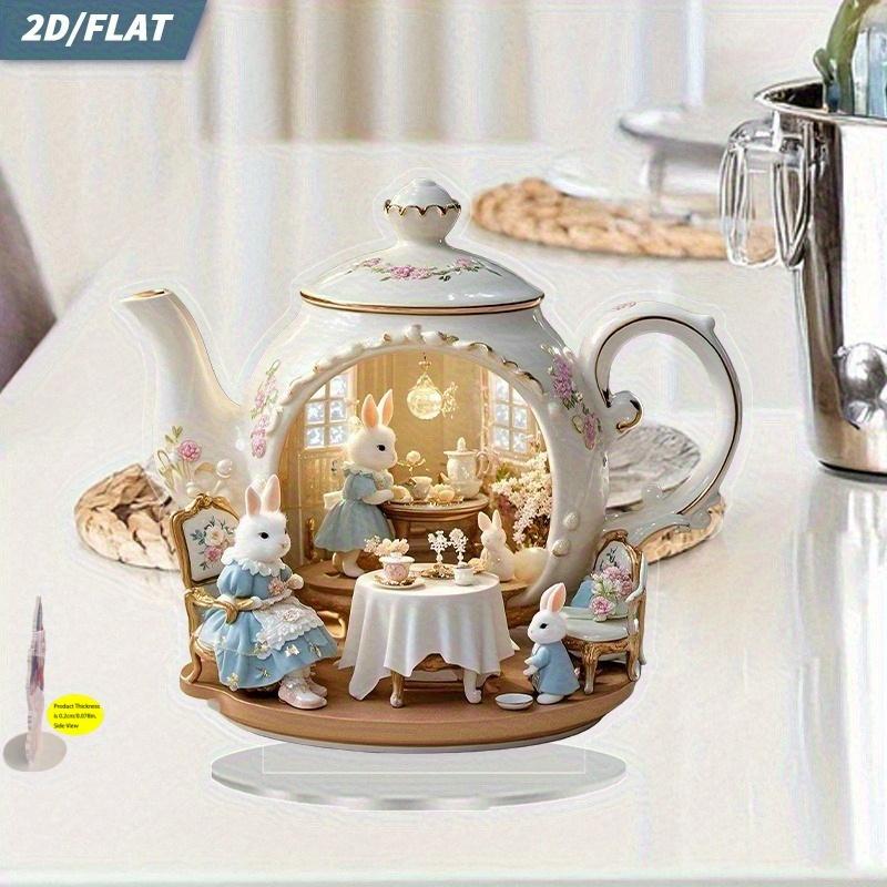 1pcs Rabbit Family Enjoys Afternoon Tea, Multi Functional Desktop Decorations. 2D Plane,. Suitable for Home Decoration