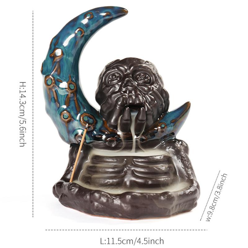 1pc Ceramic Backflow Incense Burner, Creative Moon and Halloween Skull Head Backflow Incense Holder Home Decor (Without Incense)