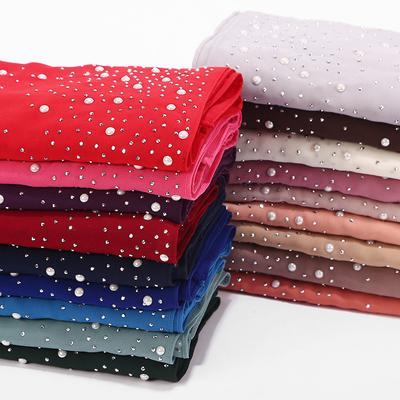 Women Plain Bubble Pearl Chiffon Scarf Head Hijab Wrap Solid Shawls Headband Foulard Femme Muslim Hijabs Stores