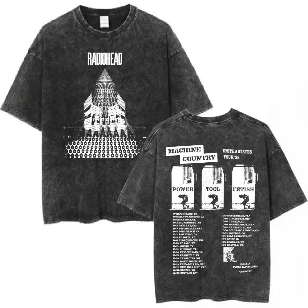 Rock Band Radiohead The Bend Funny Cat Vintage Washed Tshirts Men Women Fashion Hip Hop T Shirts Cotton Male Tshirt Streetwear