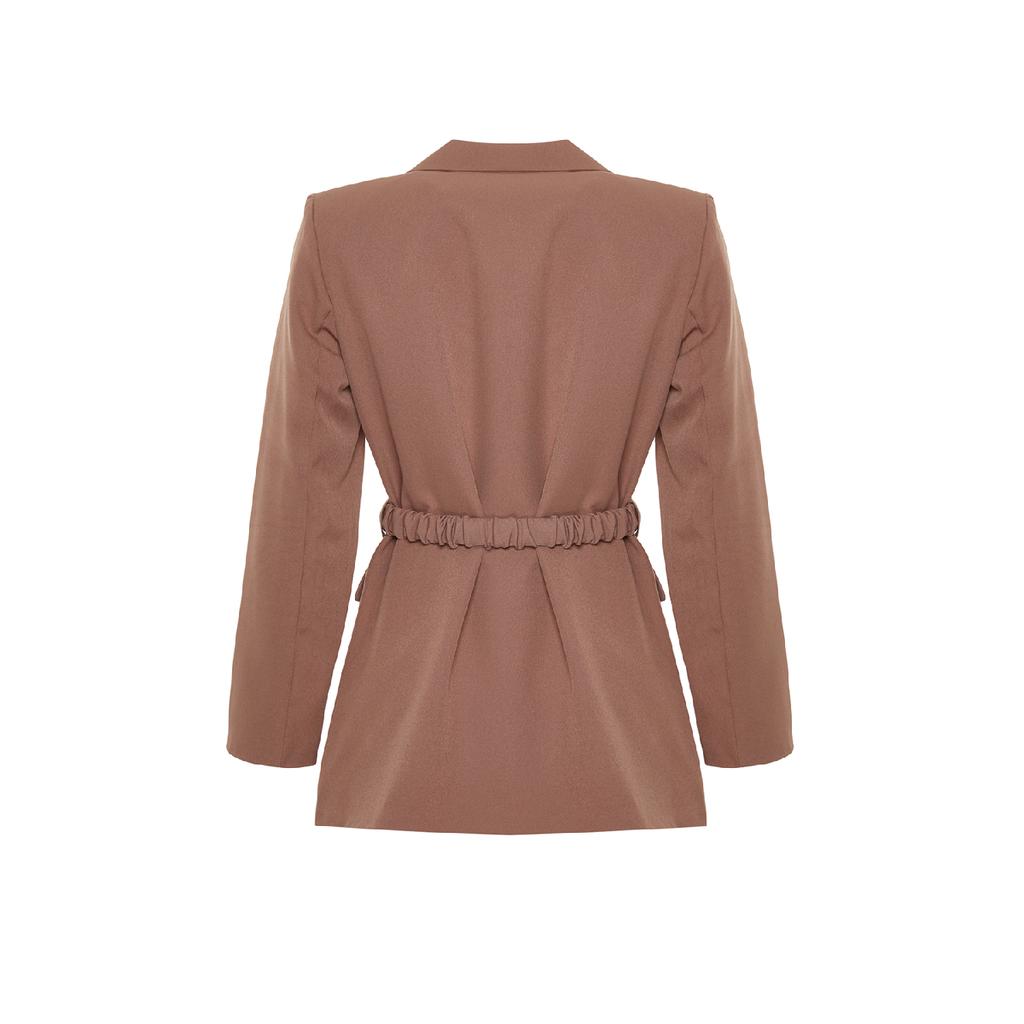 Jachetă maro țesătă cu centură Tctaw24ck00025