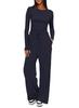 2026 Spring New Athletic Set Women Casual Long Sleeve Top High Waist Wide Leg Pants 2 Piece Outfit