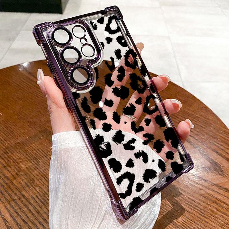 

Leopard Print Electroplated Airbag Transparent Phone Case For Samsung Galaxy S25 Ultra S24 S23 S22 S21 Plus FE Anti-Drop Cover Galaxy S23 FE