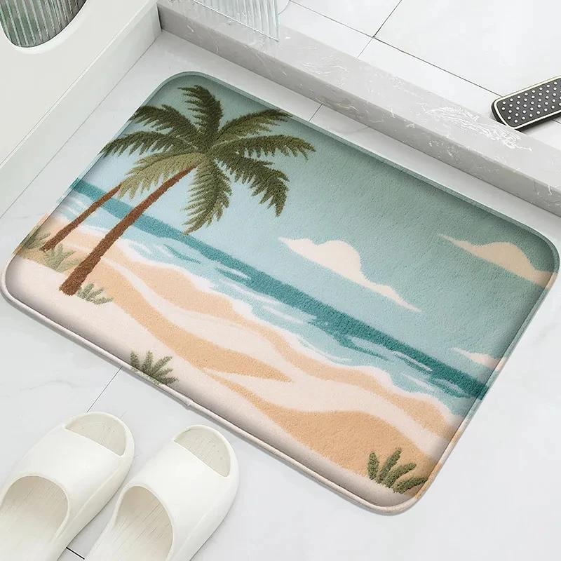 Minimalist Fish Bone Coral Bath Mat, Soft Ocean Style Fluffy Rug, Non-slip Absorbent Washable Bathroom Shower Floor Mat