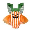 Halloween Pumpkin Costume Striped Mesh Romper with Suspenders for Infant