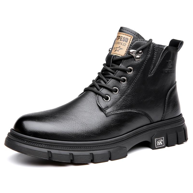 Winter velvet warm men's cotton shoes snow boots leather wool casual men's cotton boots high-top shoes non-slip