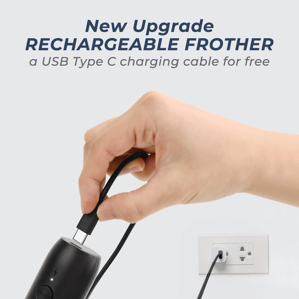 [2023 Nou Upgrade] MAEXUS Spumator de Lapte Reîncărcabil USB-C, Spumator de Cafea Portabil pentru Latte și Cappuccino, Negru