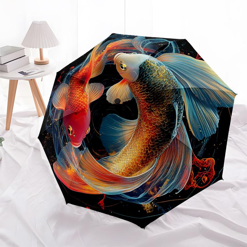 1 PC Automatic Folding Umbrella - Koi Fish Pattern, Portable & Foldable Design with 8 Ribs, Christmas Birthday Gifts