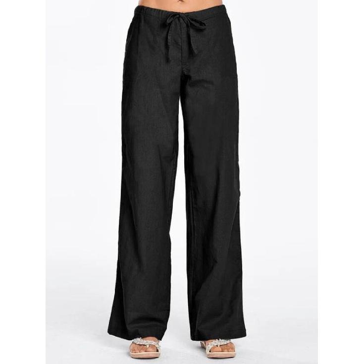 

Женские однотонные свободные повседневные широкие льняные брюки со шнуровкой и карманами XXXL чёрный