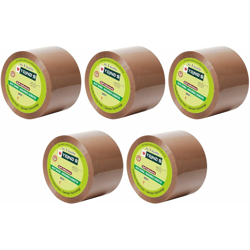 YAJNAS 48mm X 35 Meters, Pack of 5, Brown BOPP Tape Self Adhesive High-Strength Packing Tape Rolls, Packaging Tape | Bro