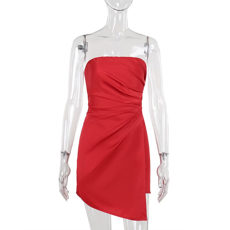 Fall Women's Dress Socialite Style Sexy Slim-fit Satin Top Top Buttock Short Dress
