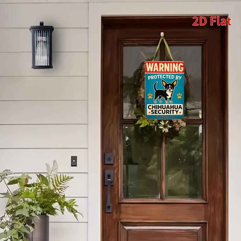 [2D Flat] 1pc 8x12 Inch Retro Metal Tin Sign - "WARNING: CHIHUAHUA SECURITY" - Humorous Dog Warning Plaque Metal Wall Art Decor